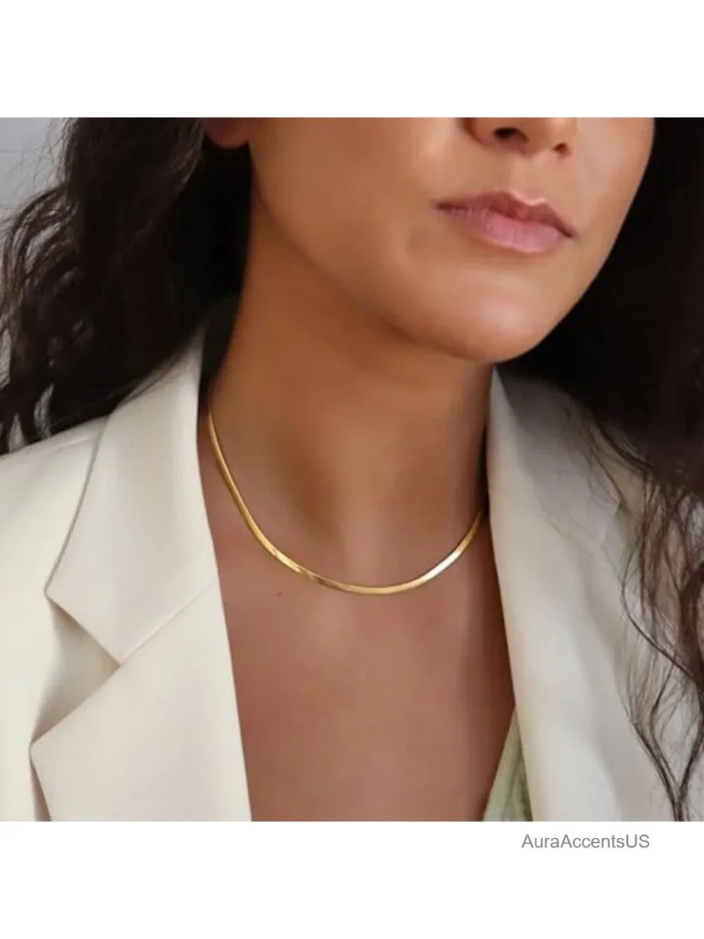 14K Gold Plated Herringbone Necklace for Women, Dainty Snake Chain Choker, Non